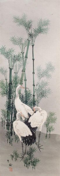 unbekannt - Rothaubenkraniche - o.J. - Farbholzschnitt