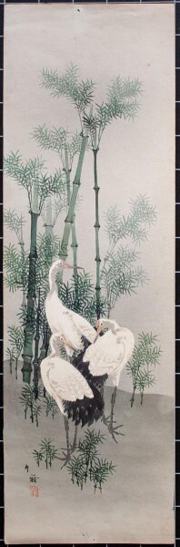 unbekannt - Rothaubenkraniche - o.J. - Farbholzschnitt