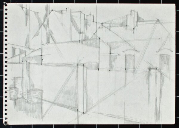 Sonja Wüsten - Dorfansicht Entwurfzeichnung - o.J. - Bleistiftzeichnung