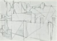 Sonja Wüsten - Dorfansicht Entwurfzeichnung - o.J. -...