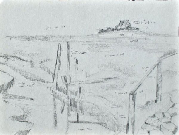 Sonja Wüsten - Hallig Nordstrandischmoor - 1997 - Bleistift