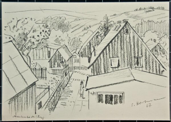 O. Hartmann - Markersbach/Erzgebirge - Bleistiftzeichnung - 1967