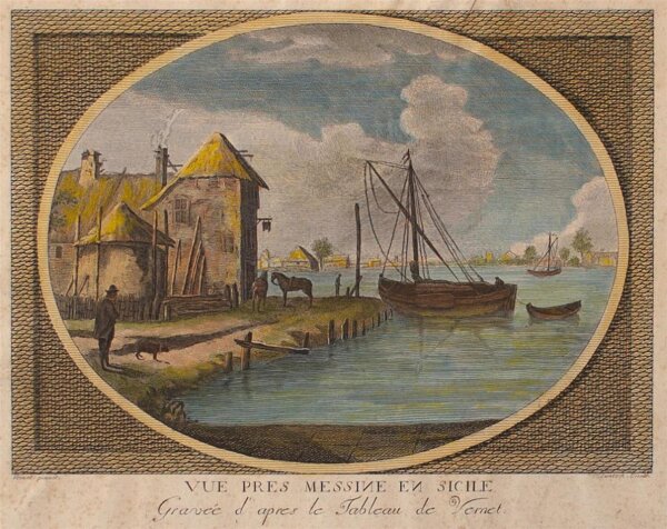 Antonio Suntach - Hafen von Messina/ Sizilien - o.J. - colorierter Kupferstich