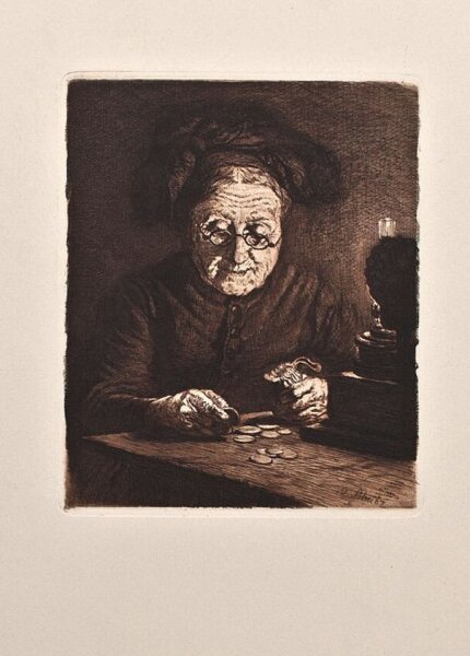 Oskar Schulz - Geld zählende Frau - o.J. - Radierung