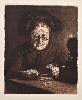 Oskar Schulz - Geld zählende Frau - o.J. - Radierung