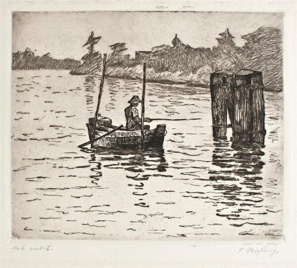 Friedrich Stichling - Angler auf dem See - o.J. - Radierung