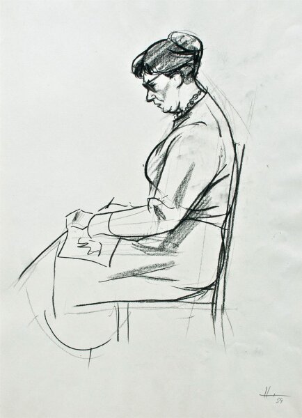 O. Hartmann - Sitzende Frau - Bleistiftzeichnung - 1959