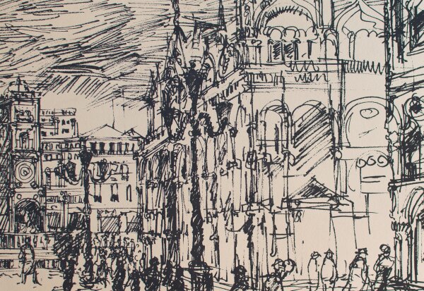 Valentin Orasch - Venedig Markusplatz - um 1960 - Lithografie