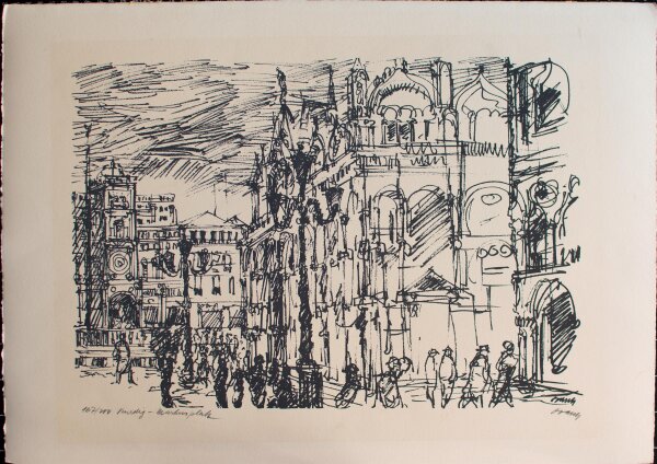 Valentin Orasch - Venedig Markusplatz - um 1960 - Lithografie