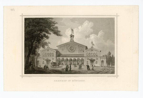 J. Riegel - Bahnhof in München - Stahlstich - o.J.