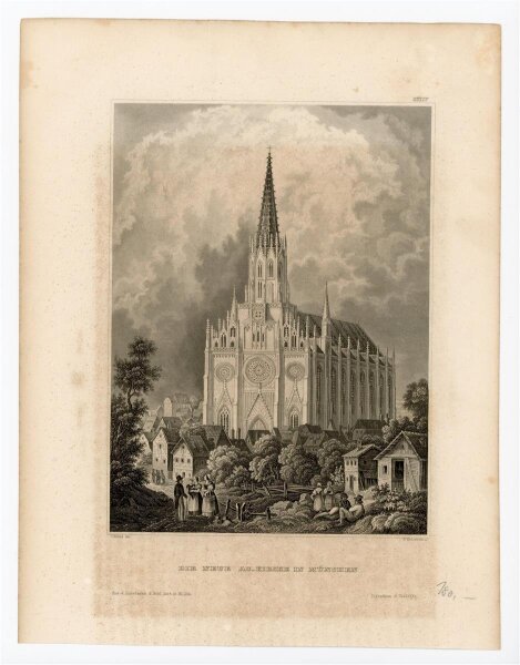 Bernhard Metzeroth - Die Neue Au-Kirche in München - o.J. - Stahlstich