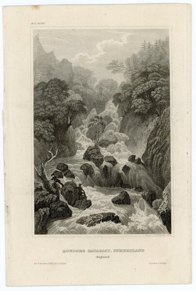 Johann Georg Martini - Lowdore Cataract, Cumberland. - 1848, Stahlstich