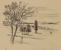 Monogrammist K M - Landschaft mkit Wanderern - 1943 - Tusche