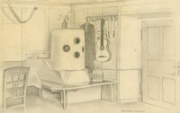 Uli Huber - Küchenansicht mit Ofen - Zeichnung - 1931