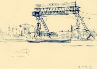 Uli Huber - Ansicht Hamburg Hafen - Tuschezeichnung - 1957