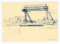 Uli Huber - Ansicht Hamburg Hafen - Tuschezeichnung - 1957