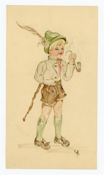 Witt Pfeiffer - Junge mit Pfeiffe - Aquarell - o.J.