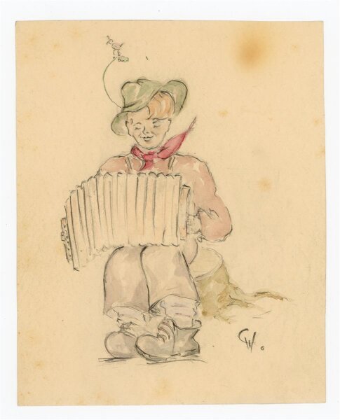 Witt Pfeiffer - Mann mit Ziehharmonika - Aquarell - o.J.