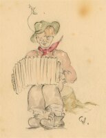 Witt Pfeiffer - Mann mit Ziehharmonika - Aquarell - o.J.