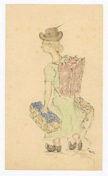 Witt Pfeiffer - Frau mit Obstkörben - Aquarell - o.J.