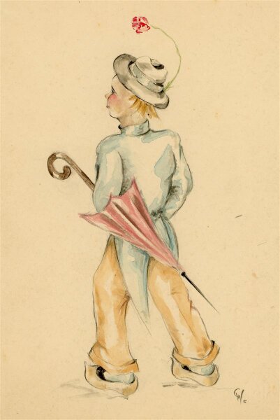 Witt Pfeiffer - Kind mit Regenschirm - Aquarell - o.J.