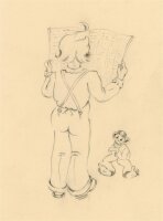 Witt Pfeiffer - Kind mit Zeitung und Kuscheltier -...