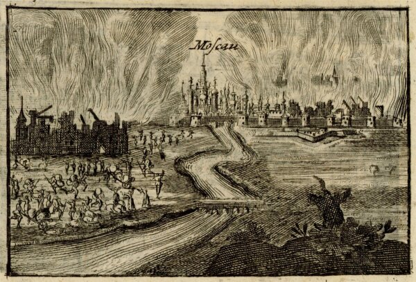 unbekannt - Seite aus dem historischen Bildersaal mit Gesamtansichten Moskau und