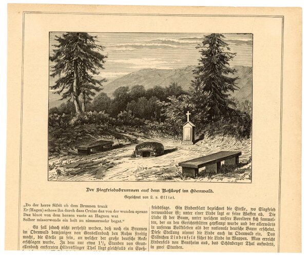 unbekannt - Der Siegfriedbrunnen auf dem Roßkopf im Odenwald - kolorierter Stahl