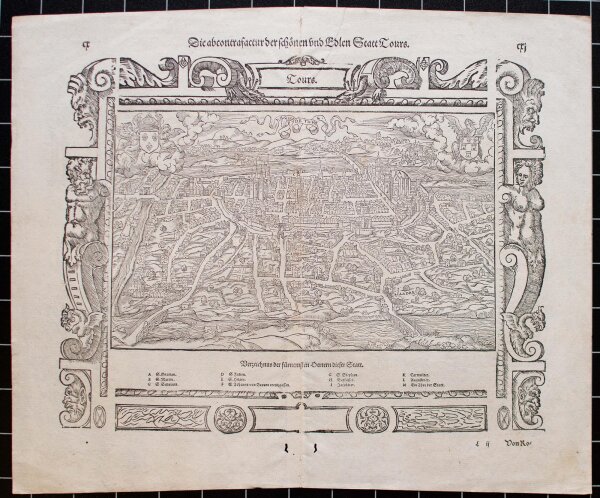 Sebastian Münster - Stadtansicht (Vogelschau) der mittelalterlichen Stadt Tours