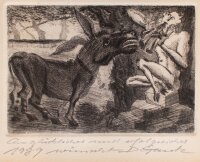 D. Gantz - Neujahrsgruß mit Pan und Esel - Radierung - 1988