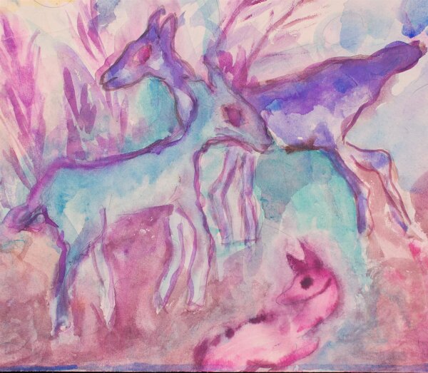 Unleserlich signiert - Hirsche - Tuschezeichnung - o.J.