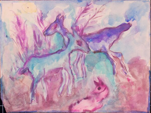 Unleserlich signiert - Hirsche - Tuschezeichnung - o.J.