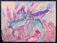 Unleserlich signiert - Hirsche - Tuschezeichnung - o.J.