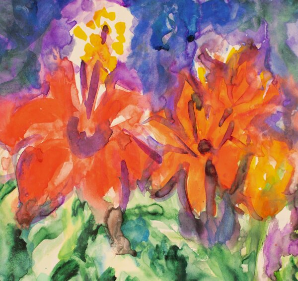 Unbekannt - Rote Dahlien II - Tuschezeichnung - o.J.