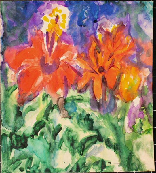 Unbekannt - Rote Dahlien II - Tuschezeichnung - o.J.