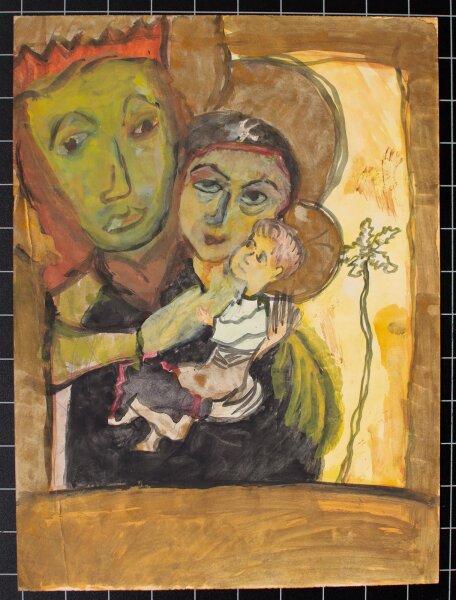 Unbekannt - Joseph, Marie und Kind - Tuschezeichnung - o.J.