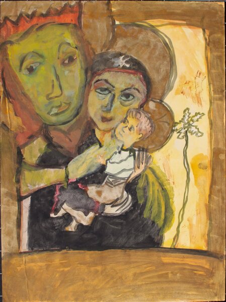 Unbekannt - Joseph, Marie und Kind - Tuschezeichnung - o.J.