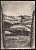 Unbekannt - Die Hügel - Kohlezeichnung mit Tusche -...