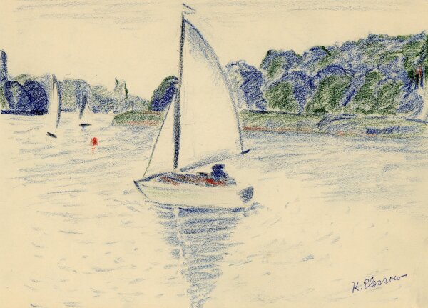 unbekannt - Segelboote - Buntstiftzeichnung - o.J.