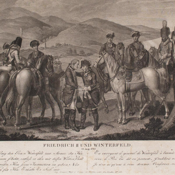 Johann Samuel Ring - Friedrich II. verabschiedet General von Winterfeld - Stahlstich - o.J.
