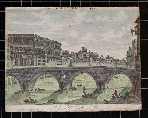 Bathasar Friedrich Leizelt - Stadtansicht Rom mit der Ponte Sisto - kolorierter Kupferstich - o.J.