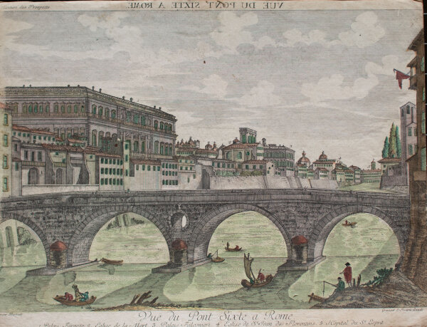 Bathasar Friedrich Leizelt - Stadtansicht Rom mit der Ponte Sisto - kolorierter Kupferstich - o.J.
