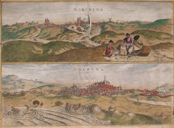 (Georg) Joris Hoefnagel - Zwei Stadtansichten von Marchena und Orchuna - kolorierter Kupferstich - o.J.