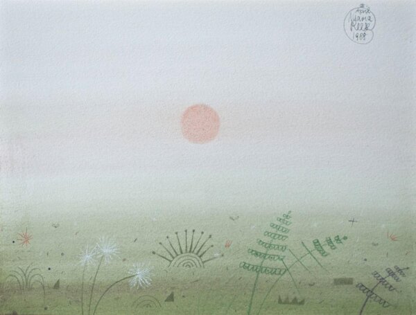 Maria Reese - Wiesenlandschaft - 1988 - aquarellierte Farbstiftzeichnung