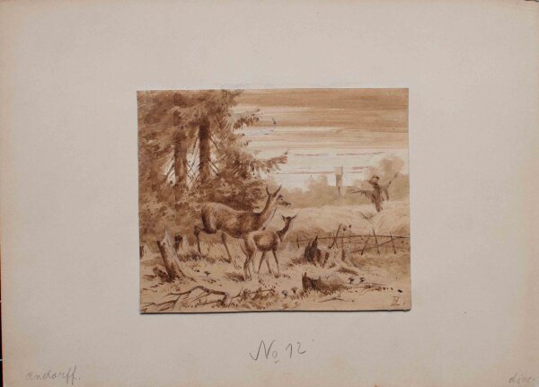 Paul Andorff - Zwei Rehe - Tuschezeichnung - o.J.