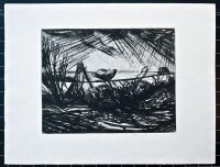 Signiert Alich - Seelandschaft mit Blume - 1989 - Radierung