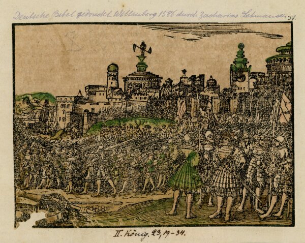 unbekannt - II. König 23, 19-34. - 1586 - kolorierter Holzstich