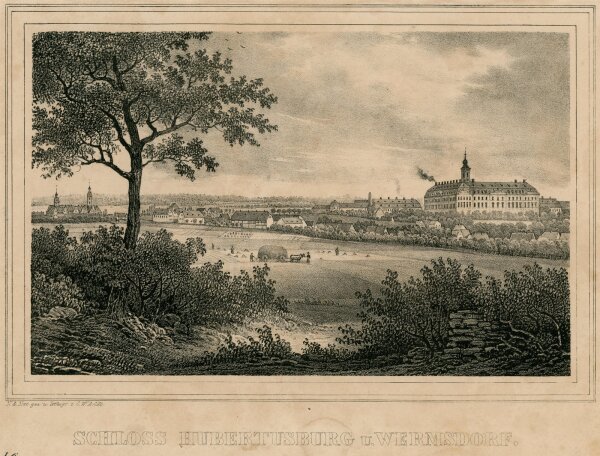 Carl Wilhelm Arldt - Ansicht Schloss Hubertusburg u. Wermsdorf - o.J. - Stahlstich