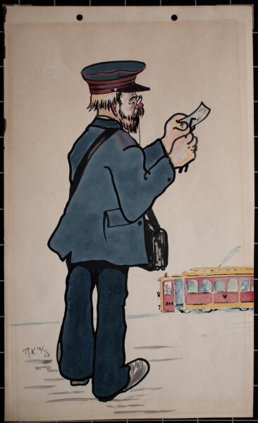 Unbekannt Wien - Humoristische Darstellung, Fahrkartenverkäufer - 1925 - Aquarell