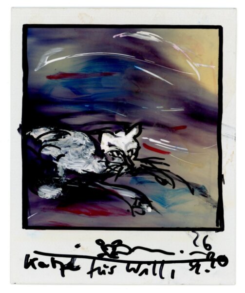 Alexander Vorbau - Katze; Männerporträt; Selbstbildnis im Garten; Terzero; Segundo - 1990 - Malerei auf Polaroid
